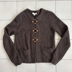 Tory Burch Chocolate Brown Cardigan with Suede Toggle Accents